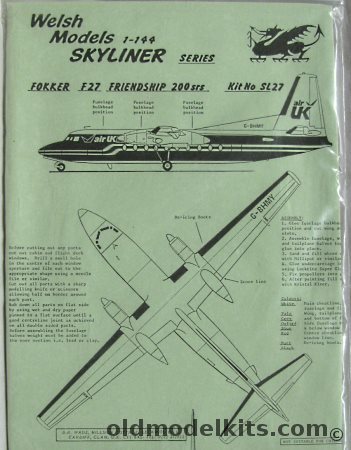 Welsh 1/144 Fokker F-27 200srs Friendship - Air UK - Bagged, SL27 plastic model kit